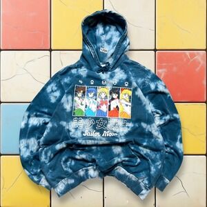 Sailor Moon Y2K Hoodie Sweatshirt Blue Tie Dye Manga Anime Graphic Pullover XL